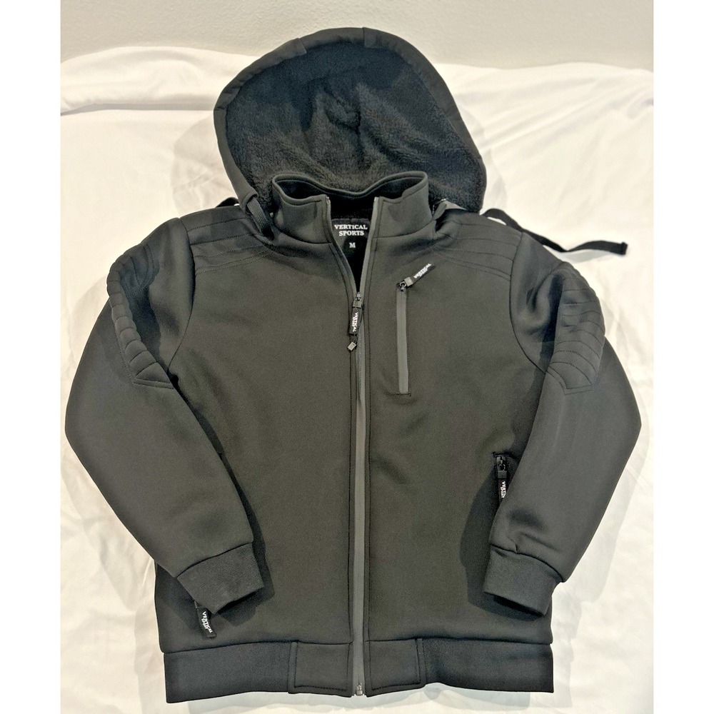 Vertical Sports Mens Heavy Jacket with Hood Medium Black Outdoor Cold Weather